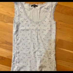 blue laced tank with flower print